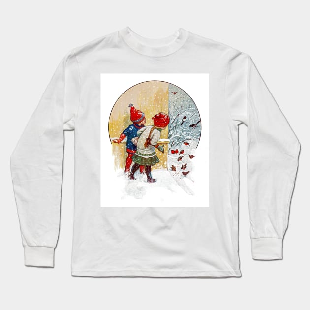 Watching the Birds Eating Their Christmas Dinner Long Sleeve T-Shirt by PictureNZ